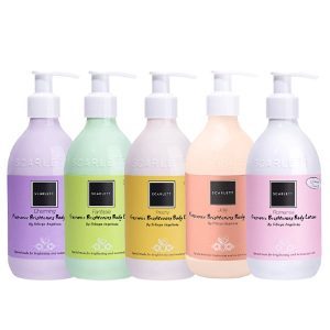 <img src="scarlett-lotion.jpg" alt="Lima varian Body Lotion Scarlett mencerahkan kulit: Charming, Fantasia, Freshy, Jolly, dan Romansa">
